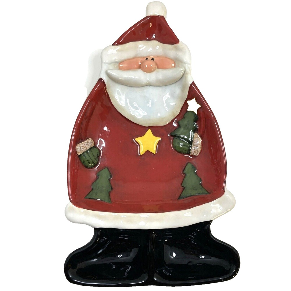 Unique 3D Christmas Full Body Santa Claus Serve Platter 3 Section Ceramic 13"x8"